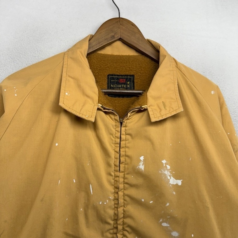 Vintage Nortex Jacket Mens Large Tan Fleece Lined Bomber Dacron Paint Stains 60s - Picture 3 of 10